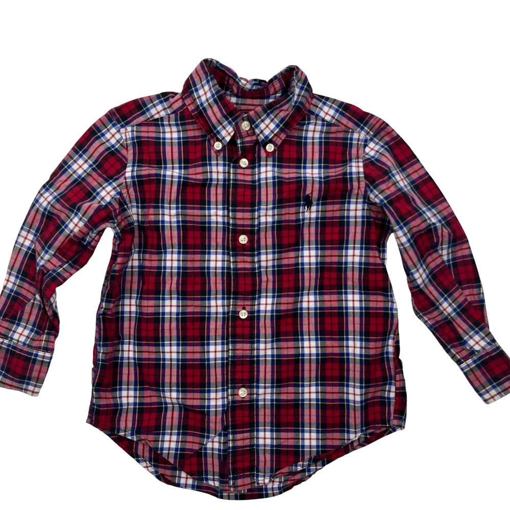Ralph Lauren Kids Red Blue Plaid Button Down Shirt Size 2 2T Toddler Preppy